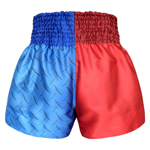Kombat Gear Muay Thai Boxing shorts Two Tone Red Star Blue Steel Pattern