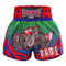 Custom Kombat Gear Muay Thai Boxing Geometry Shorts Green Navy Blue With Red Star Pattern And Stripe