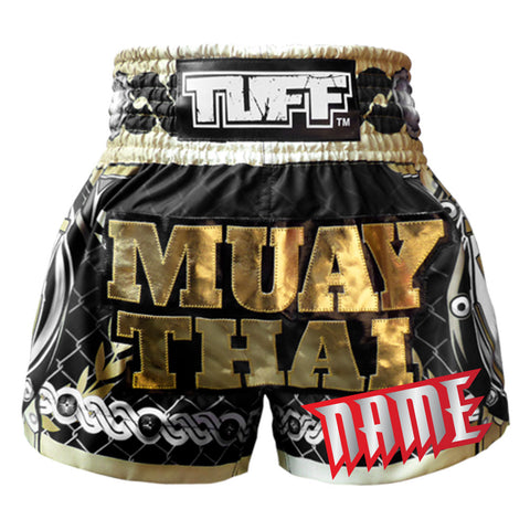 Custom TUFF Muay Thai Boxing Shorts Golden Gladiator in Black