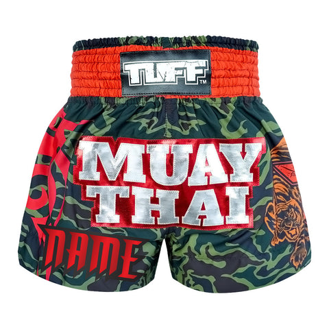 Custom TUFF Muay Thai Boxing Shorts New Green Military Camouflage