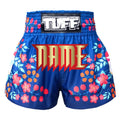 Custom TUFF Muay Thai Boxing Shorts Blue Sakura with Nightingale Bird