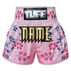 Custom TUFF Muay Thai Boxing Shorts Pink Sakura with Nightingale Bird