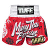 Custom TUFF Muay Thai Boxing Shorts Red Muay Thai Fighter with Flower Pattern