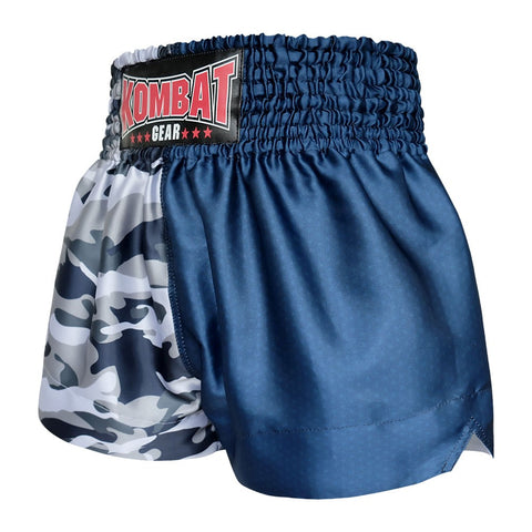 Kombat Gear Muay Thai Boxing shorts Grey Army Camouflage Navy Blue Star Pattern