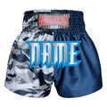 Custom Kombat Gear Muay Thai Boxing shorts Grey Camouflage Navy Blue Start Pattern