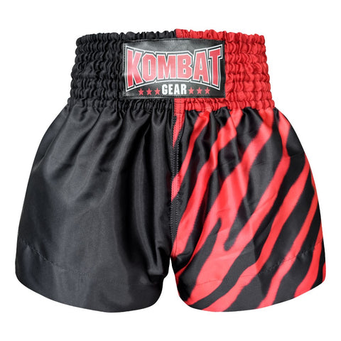Kombat Gear Muay Thai Boxing shorts Two Tone Black Star Red Zebra Pattern