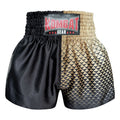 Kombat Gear Muay Thai Boxing shorts Two Tone Black Star Pattern Gold Triangles Gradient