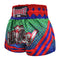 Kombat Muay Thai Boxing Geometry Shorts Green Navy Blue With Red Star Pattern And Stripe