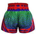 Kombat Muay Thai Boxing Geometry Shorts Green Navy Blue With Red Star Pattern And Stripe