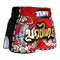 TUFF Muay Thai Boxing Shorts Red Retro Style Double Tiger With Gold Text TUF-MRS301