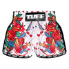 TUFF Muay Thai Boxing Shorts White Retro Style Rose With Birds TUF-MRS302