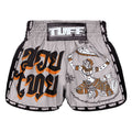TUFF Muay Thai Boxing Shorts New Retro Style Grey Hanuman Yantra with War Flag