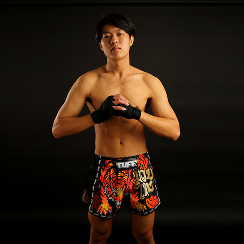 TUFF Muay Thai Boxing Shorts Black Retro Style With Cruel Tiger TUF-MRS303