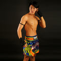 TUFF Muay Thai Boxing Shorts Blue With Double Yellow Tiger TUF-MS616