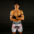 TUFF Muay Thai Boxing Shorts White With Double White Tiger TUF-MS616