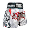 TUFF Muay Thai Boxing Shorts White With Double White Tiger TUF-MS616