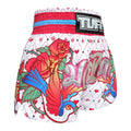 TUFF Muay Thai Boxing Shorts White With Classic Rose