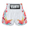 TUFF Muay Thai Boxing Shorts White Birds And Roses Inspired by Ancient Drawing