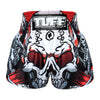 TUFF Muay Thai Boxing Shorts White Devil Skull With Double Skeleton