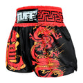 TUFF Muay Thai Boxing Shorts Red Dragon in Black