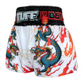 TUFF Muay Thai Boxing Shorts Blue Dragon in White