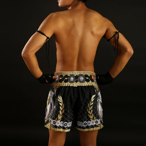 TUFF Muay Thai Boxing Shorts Golden Gladiator in Black TUF-MS634
