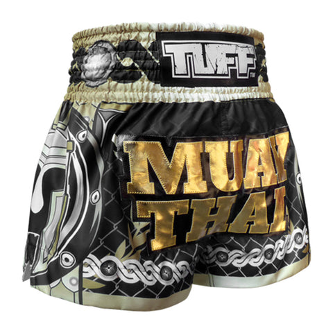 TUFF Muay Thai Boxing Shorts Golden Gladiator in Black TUF-MS634