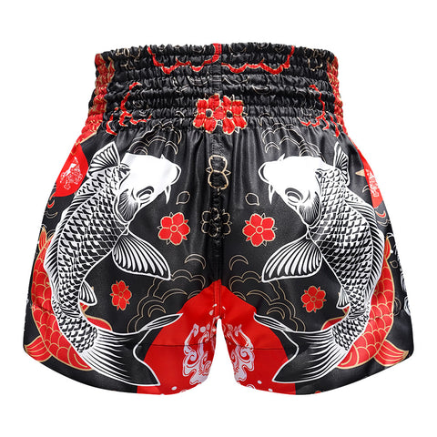 TUFF Muay Thai Boxing Shorts Black Japanese Koi Fish