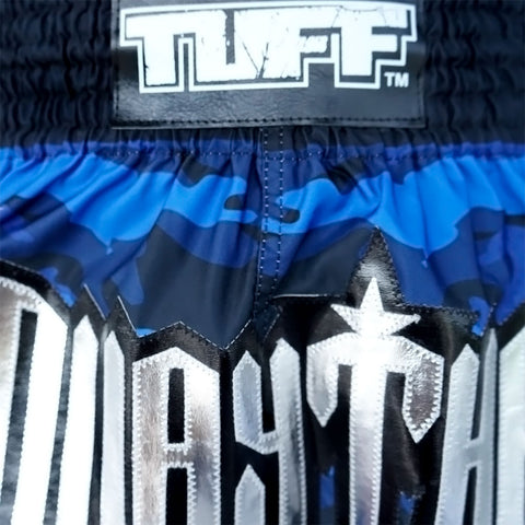 TUFF Muay Thai Boxing Shorts New Blue Military Camouflage TUF-MS640-BLU