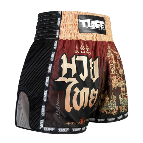 TUFF Muay Thai Boxing Shorts New Retro Pattern Yant Narai Turning the Land