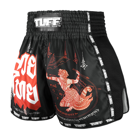 TUFF Muay Thai Boxing Shorts New Retro Pattern Hanuman Flying Raising The Flag