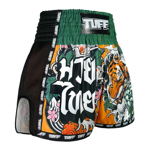 TUFF Muay Thai Boxing Shorts New Retro Pattern Tora Mori to Kingyo (Tiger, Forest and Goldfish)