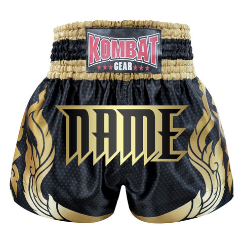 Custom Kombat Gear Muay Thai Boxing shorts Black Star Pattern With Gold Thai Tattoo