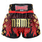 Custom Kombat Gear Muay Thai Boxing shorts Black Triangles Gradient Red With Black Star Fire Frame