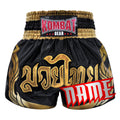 Custom Kombat Gear Muay Thai Boxing Black Shorts With Thai Gold Kanok Pattern