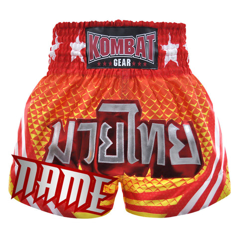 Custom Kombat Gear Muay Thai Boxing Geometry Shorts With Stripes Orange Yellow