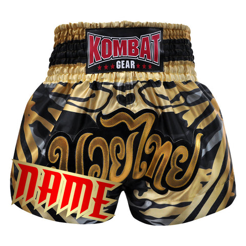 Custom Kombat Gear Muay Thai Boxing Camouglage Shorts Black Gold With Stripe