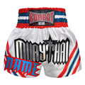 Custom Kombat Gear Muay Thai Boxing White Shorts With Red Blue White Stripe