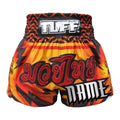 Custom TUFF Muay Thai Boxing Shorts Orange With Black Thunderbolt & Double Tiger