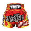 Custom TUFF Muay Thai Boxing Shorts Red With Double White Tiger