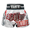 Custom TUFF Muay Thai Boxing Shorts White With Double White Tiger