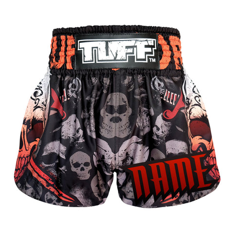 Custom TUFF Muay Thai Boxing Shorts Battalion Skull in Black