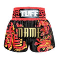 Custom TUFF Muay Thai Boxing Shorts Red Dragon in Black