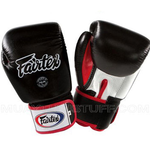 Fairtex Muay Thai Gloves Black with White and Red BGV1