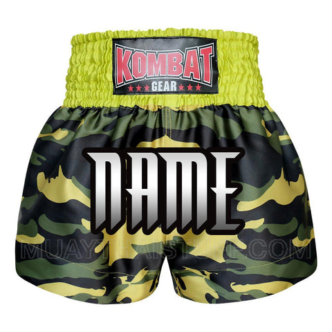 Custom Kombat Gear Muay Thai Boxing shorts Green Camouflage