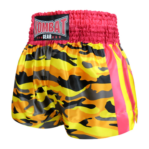 Kombat Gear Muay Thai Boxing shorts Yellow Camouflage With Pink Strips KBT-MS002-05