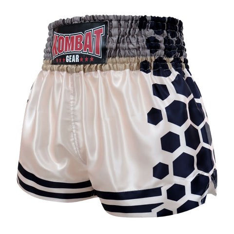 Kombat Gear Muay Thai Boxing shorts Ivory With Black Hexagon