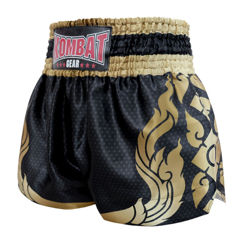 Kombat Gear Muay Thai Boxing shorts Black Star Pattern With Gold Thai Tattoo MS002-13