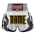 Custom Kombat Gear Muay Thai Boxing shorts White With Grey Gradient Polka Dot Thai Tattoo