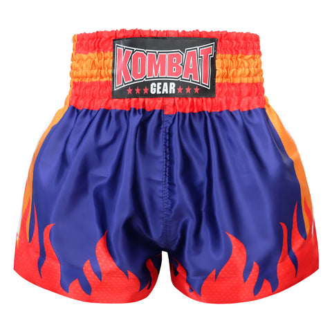 Kombat Gear Muay Thai Boxing shorts Navy Blue With Red Star Fire Frame